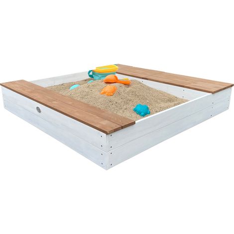 Axi Evy Bac À Sable En Bois Avec Bacs À Eau, Banc Et Espace De Rangement Bac À Sable En Gris Et Marron Avec Tapis De Sol Et Bâche 119 X 117 Cm