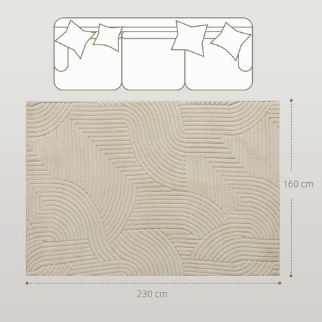 Tapis moderne antidérapant en polyester et coton à motifs lignés, pour salon et chambre, couleur crème. (1/5)
