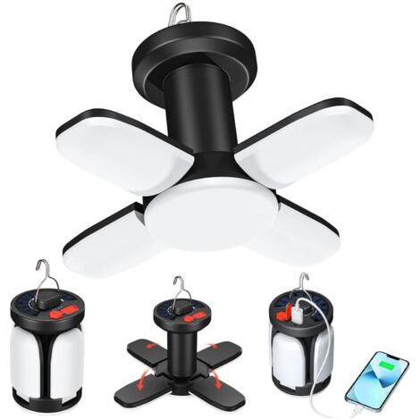 LED Camping Lanterne 4500 mAh Lampe Solaire USB Rechargeable 6 Modes Eclairage 360° Pliant Camping Lumière SOS IPX5 Étanche Camping Lumière Tente Lumière (1/5)
