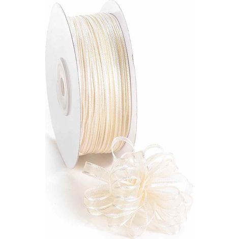 Nastro velo ecrù con tirante per fiocco facile, mm 6 x 50 m