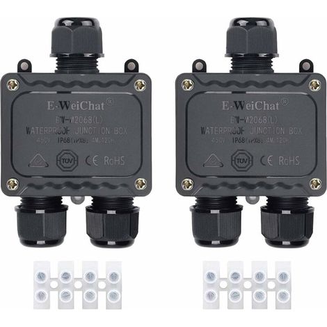 Boîte de dérivation étanche IP68 3 voies pour l'extérieur avec presse-étoupes pour petit boîtier électrique noir de Ø4mm-Ø14mm de diamètre pour l'extérieur lumière jardin piscine(2 Pcs) (1/5)