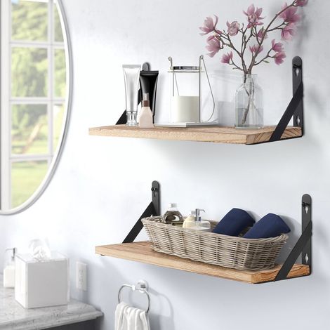 Youyijia Rustic 2Pcs Wooden Floating Shelves - 17in Decorative Wall Shelf Brackets for Bedroom, Bathroom, Living Room, Kitchen, Home Office Storage (1/5)