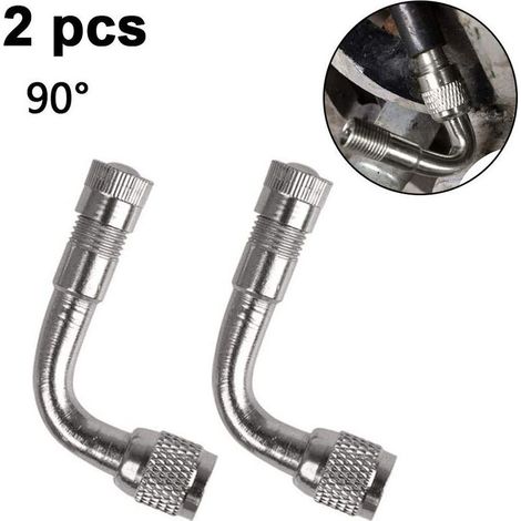 Pack de 2 adaptateurs d'extension de tige de valve universels pour moto et scooter en laiton coudé, argent, 90 degrés