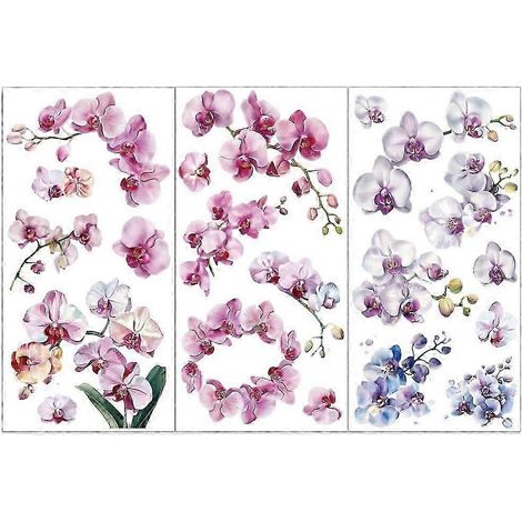 Lot de 3 transferts à frotter Phalaenopsis pour meubles et loisirs créatifs, 15 x 30 cm, autocollants décoratifs floraux à appliquer soi-même (1/5)