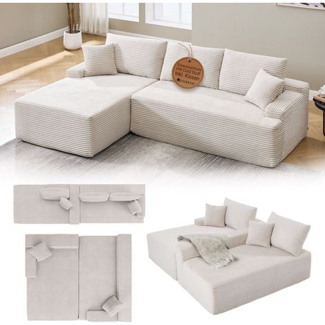 Divano Coredo con rivestimento in velluto e cuscini decorativi Beige Sinistra Comodo divano con imbottitura in schiuma e anima boxspring (1/2)