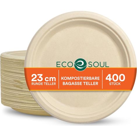 Piatti di Carta Ecologici Monouso 400 Pezzi Beige 25 cm Stoviglie (1/5)