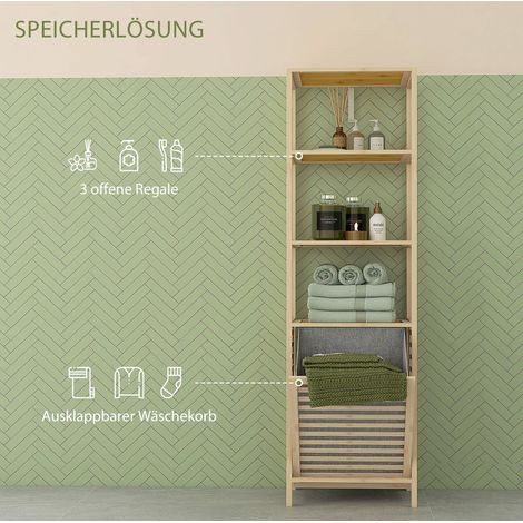 Badezimmerregal 44x33x160 cm aus Naturbambus mit Wäschekorb, platzsparend – MEUBLIV (1/5)