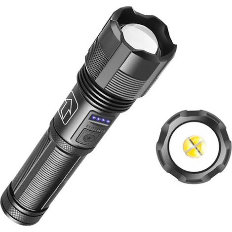 Torcia ricaricabile ad alte prestazioni con funzione zoom, 900 lumen, impermeabile, ideale da portare in borsa per emergenze, attività all'aperto e campeggio. (1/4)