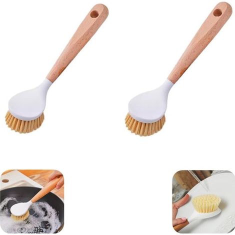 Brosses de nettoyage en bois lot de 2 - brosses à vaisselle 25 x 6,5 cm, brunes (1/5)
