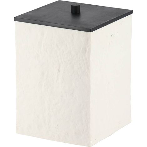 Poubelle carree en polyresine effet pierre et couvercle bambou noir mat 8l - blanc - Tendance (1/3)