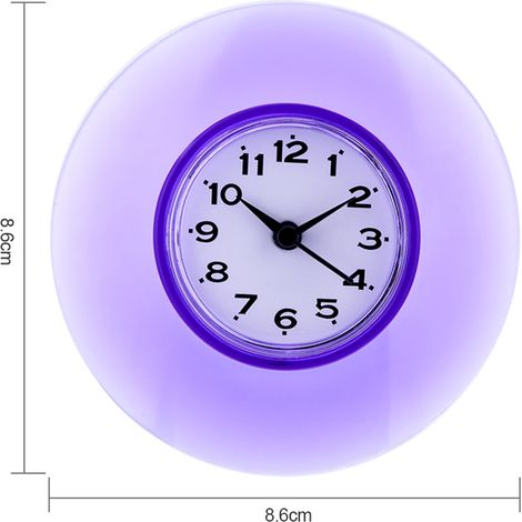 Horloge murale salle de bain cuisine avec ventouse miroir étanche à la vapeur quartz décor violette (1/4)