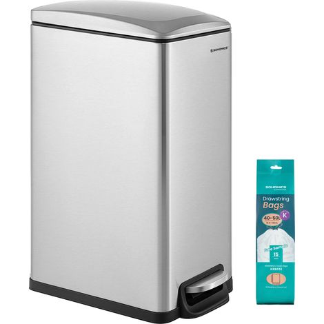 Poubelle de Cuisine Rectangulaire à Pédale en Acier Inoxydable 48 L 25,6 x 51,6 x 64,8 cm Argenté (1/5)