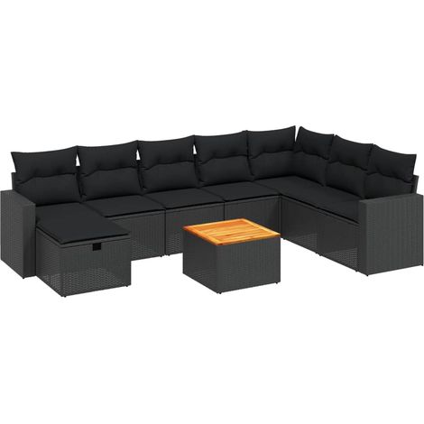 9-tlg. Garten-Sofagarnitur mit Kissen Schwarz Poly Rattan vidaXL (1/4)