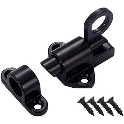 Verrou de porte à barillet coulissant, 1 loquet de verrouillage en alliage d'aluminium noir, petit loquet de sécurité à ressort épais pour porte de salle de bain (1/5)