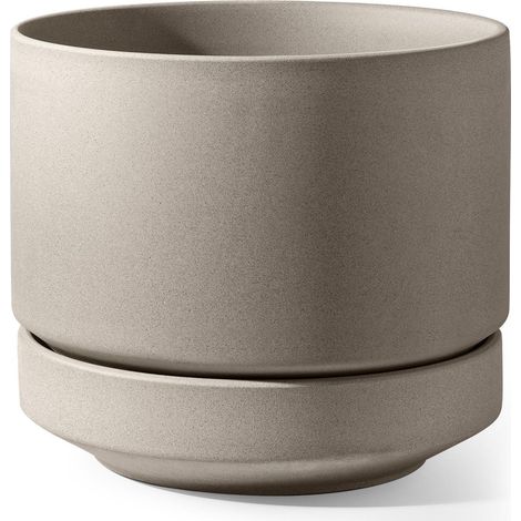 Keramik Blumentopf 30 cm mit Untersetzer, groß, atmungsaktiv, für Innen & Außen (1/5)