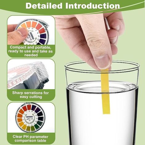 4 Bandelette Urinaire, Rouleaux Papier pH Universelles, Test pH Aquarium, Mesure de pH Gamme Complète 0-14, Bandes pH Urinaires, Indicateur Litmus pour Eau Potable, Mesures Rapides (16,4 ft/Rouleau) (1/5)