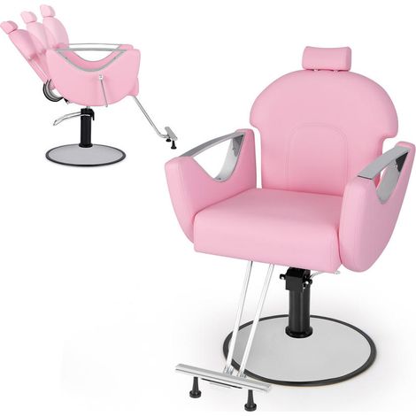 Confort client et position ajustable avec fauteuil barbier rose, dossier inclinable et rotation 360° (1/5)