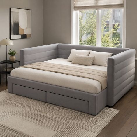 CHICFURN Divano letto 90x190 cm grigio in cotone e lino, 3 in 1 con contenitori, senza materasso (1/5)