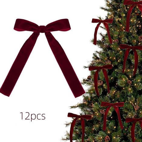 12 rote Samt-Weihnachtsrosetten, Baumschmuck mit goldenen Bändern, festliche Girlandendekoration