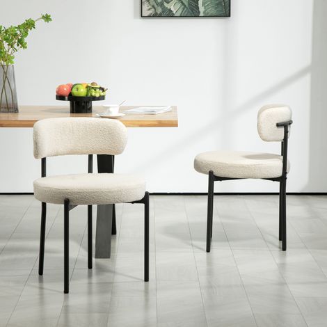 Set di 2 sedie da pranzo con schienale in tessuto e gambe in acciaio, 51 x 51 x 76 cm, beige e nero.