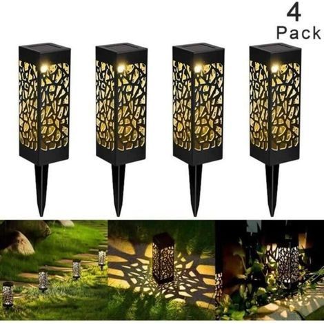 pair Lampe Solaire de Jardin LED - Étanche - 4 Ampoules - Acier Inoxydable - Détecteur de Mouvement (1/4)
