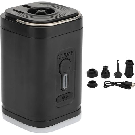 Tragbare Luftpumpe mit schneller Aufblas- und Entleerungsfunktion, USB-wiederaufladbar, mit 5 Düsen und LED-Licht. (1/5)