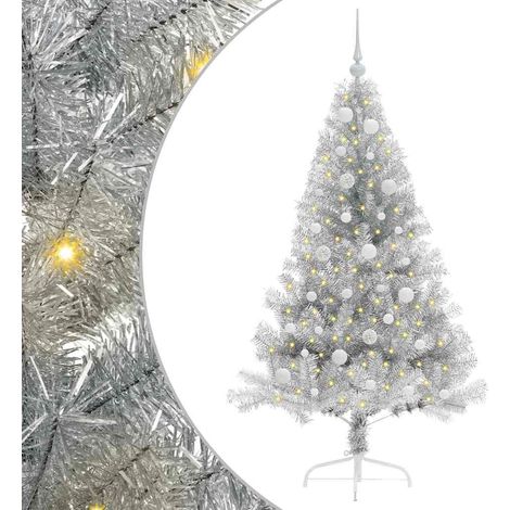Árbol de Navidad Artificial Preiluminado Plateado 150 cm PET vidaXL