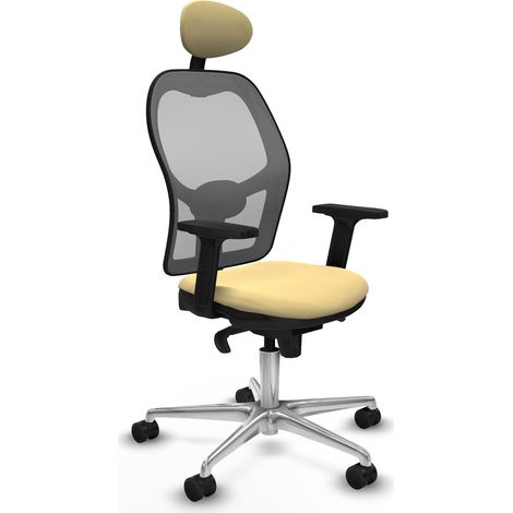 Jorquera sincro malla gris similpiel crema brazos 2D base aluminio cabecero fijo ruedas 65mm nailon (1/5)