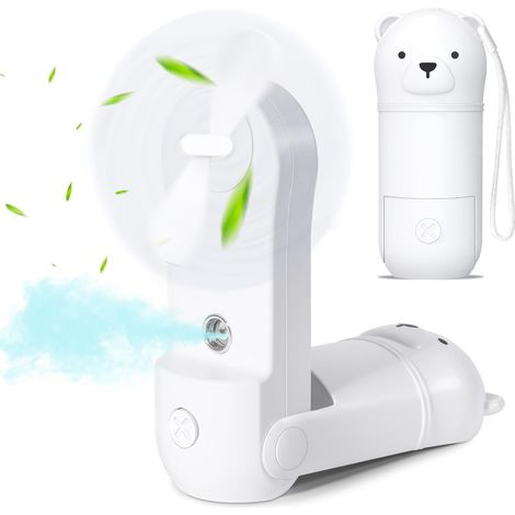 Ventilateur portable à main, mini ventilateur avec brumisateur, ventilateur pliable avec batterie rechargeable USB, ventilateur de poche à 3 vitesses-AquaForge (1/5)
