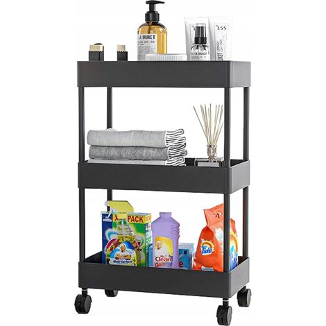 MENSOLA PER BAGNO, MOBILE DA CUCINA, MENSOLA MOBILE A 3 RIPIANI, NERA