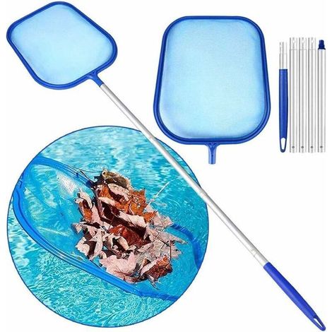 Épuisette de surface, écumoire de feuilles avec poignée en aluminium – avec gants – maille fine – pour piscines, étangs, fontaines, aquariums (1/4)