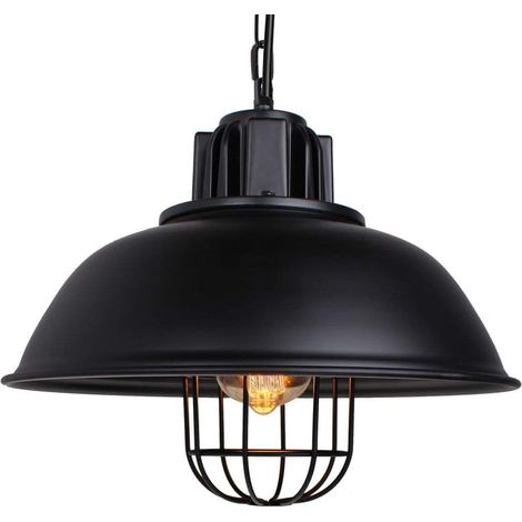 Pendelleuchte E27 33cm Vintage Metall Eisen Hängelampe für Küche Esszimmer Cafét Bauernhaus (Schwarz)