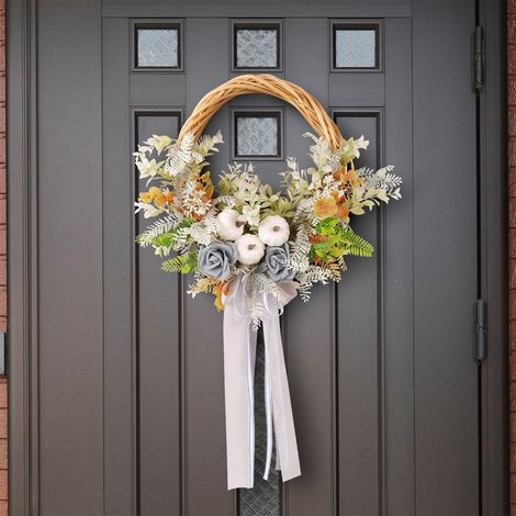 Guirlande Citrouille - Guirlande Décorative Porte Extérieure - Pour Halloween et Thanksgiving - Dimensions 40 x 40 x 70 cm - Blanc - 1 Pièce (1/5)