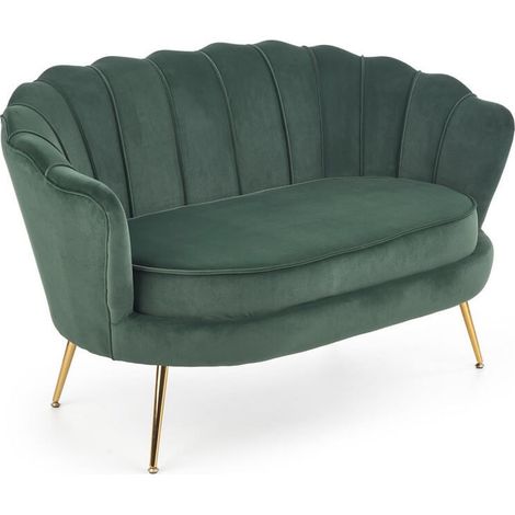 Canapé Coquillage velours vert et pieds en métal doré CAPRICA XL (1/5)