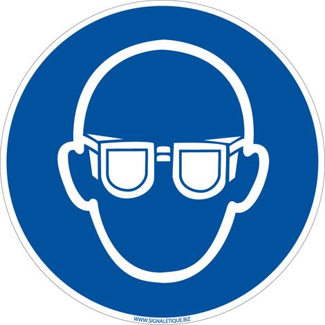 Panneau Obligation Port de Lunettes de Protection - Signalisation EPI - Adhésif - Diamètre 350 mm - Conforme ISO 7010