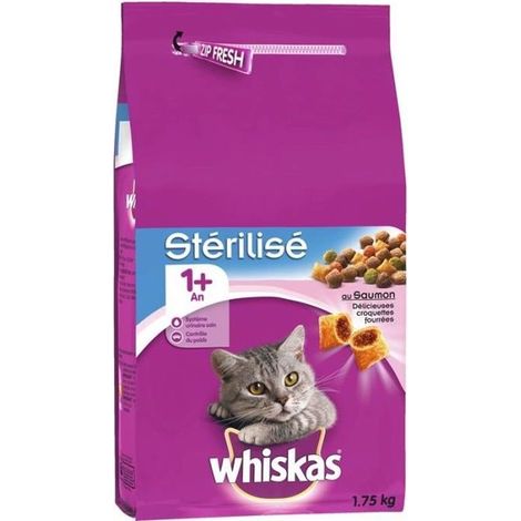 Whiskas Croquettes Fourrées Spécial Chats Stérilisés Saumon 1,75 kg - Dès 1 an