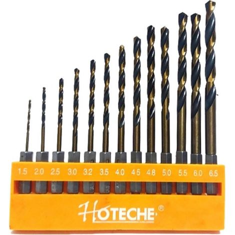 Trade Shop - Juego De 13 Brocas Hexagonales Brocas De Titanio 1/4" 1.5-6.5mm - (1/5)