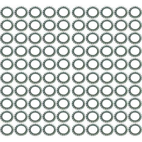 100 rondelle piatte a ventaglio con denti esterni, rondelle di bloccaggio dentellate in acciaio zincato, DIN 6798, forma A, denti di bloccaggio, viti di fissaggio, bulloni, ferramenta, elettrico, M3x3 (1/2)