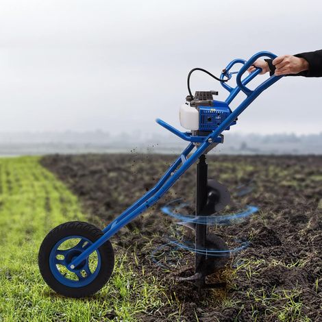 63CC Excavadora de Postes 3HP Motor a Gas Barrena de tierra con broca de 11" para perforación de vallas Jardín Plantación de árboles (Azul)