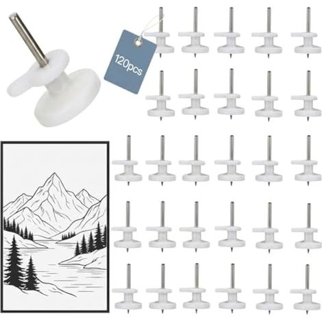 120 Pcs Accroche Cadre sans Trace, Petit Crochet Tableau Mural en ABS, Mini Attache Cadre Invisible, Fixation Suspension Tableau Non Marquant Blanc, pour Photos Affiches Décorations de Fête (1/5)