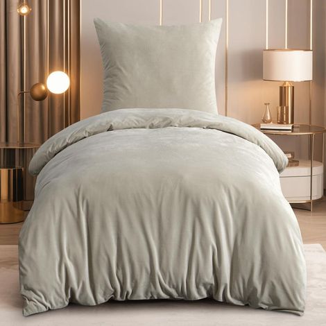 Bettwäsche-Set 135x200cm Flanell Beige 2-teilig mit Kissenbezug 80x80cm