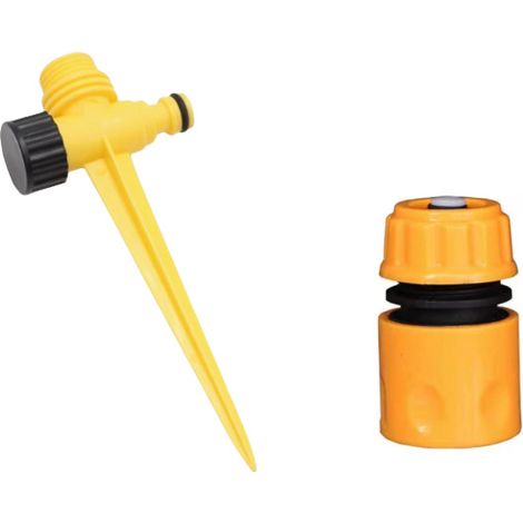 Arroseur Rotatif de Pelouse avec Piquet en Plastique 1/2" et Raccord Rapide, Système d'Irrigation Automatique pour Jardin