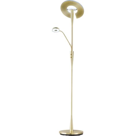 Lampadaire, Quebec incl. 1 x LED,SMD,34,0 Watt,,3000 Lm. incl. 1 x LED,SMD,5,5 Watt,,400 Lm. Corps: Metal, Laiton Mat L:35,0cm, H:180,0cm, P:50,0cm IP20,Interrupteurs Séparés (1/5)