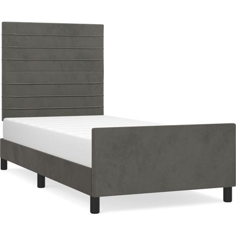 Lit adulte pour 1 personnes avec tête de lit, Structure de lit, Assemblage Facile, Gris foncé 90x200 cm Velours OIB7670E (1/5)