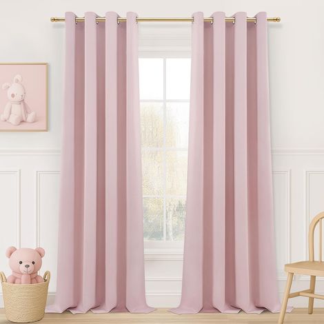 Lot de 2 Rideau Occultant Rose Clair à Oeillets pour Chambre Fille 140x245 CM, Rideaux Thermiques Isolants Anti Froid Décoration Porte Fenetre Salon Moderne, Rideau Opaque Doux (1/5)
