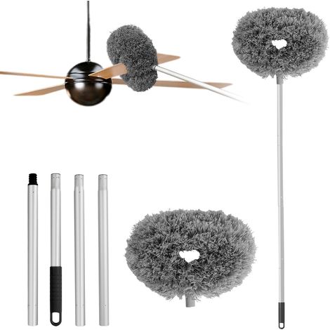 Nettoyeur de Ventilateur de(Gris) Plafond réutilisable en Microfibre avec Tige d'extension réglable de 65 à 185 cm pour Nettoyer Les Murs,Les étagères,Les Meubles,Les Portes,Les fenêtres (1/5)