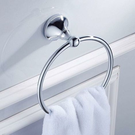 royaluxe- Anneau Porte Serviette Anneau De Serviette Noir Porte Serviettes De Salle De Bain En Bronze Antique Laiton Chrome Serviettes À Main Blanches Support Rond Fixé Au Mur Décoratif À La Maison Ch (1/3)