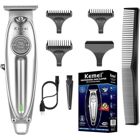 1949 Silver Hair Clipper for Men Wireless Cordless Beard Clipper, T Blade, Electric Clipper Hairdressers, Stylists, Full Body Grooming (1/5)