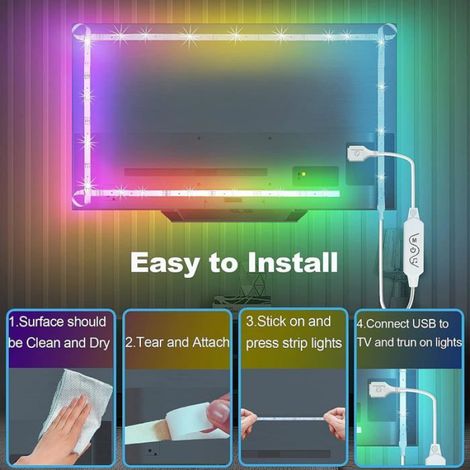 Ruban LED TV RGBIC - - 4M de longueur - Multicolore - Contrôle via application Bluetooth - Télécommande RF 2.4G (1/5)