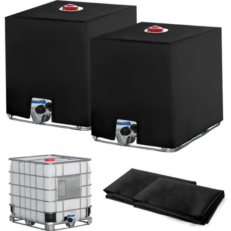 Zweiteilige IBC-Tankabdeckung für 1000-Liter-Tanks, Regenwassernutzungsplane, UV- und staubbeständige Wassertankabdeckung, Schutzdeckel für 1000-Liter-Tanks, 116 x 100 x 120 cm, Schwarz